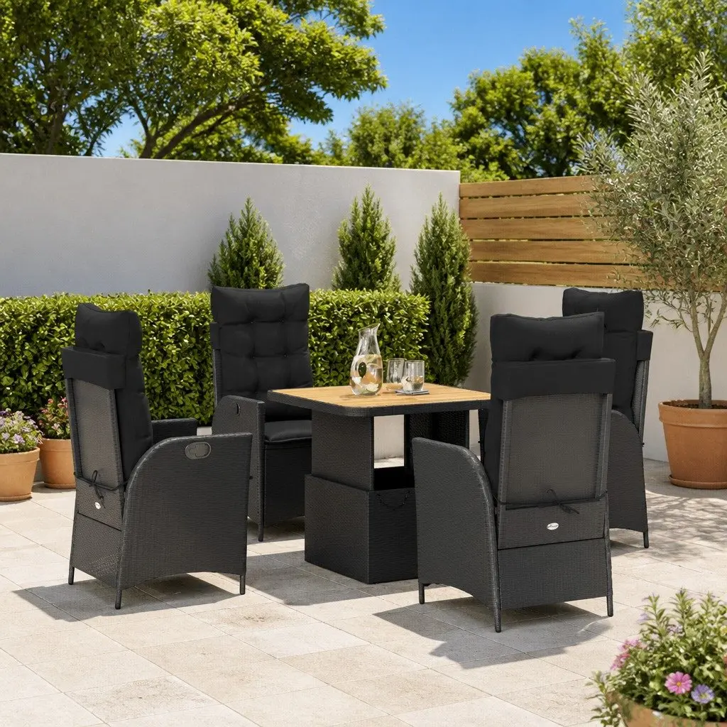Outdoor Dining Set 5 Piece Garden Furniture Black Poly Rattan with Cushions