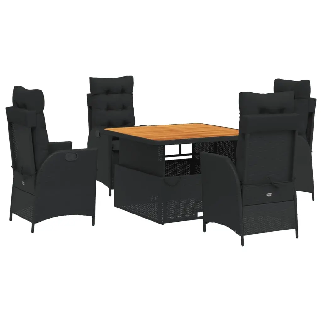 Garden Dining Set 5 Piece PE Rattan Adjustable Table Black with Cushions