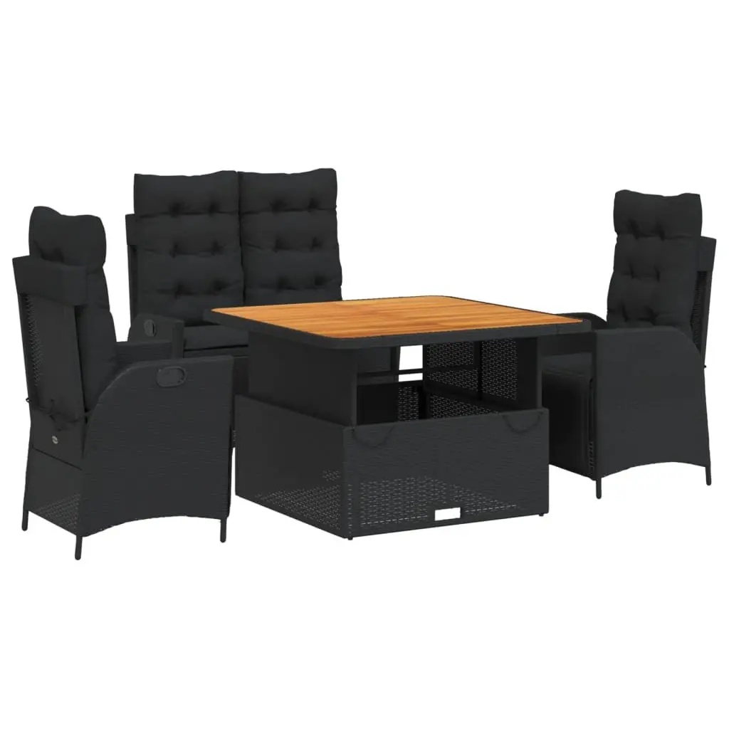 Outdoor Furniture Set 4 Piece Adjustable Black PE Rattan with Cushions