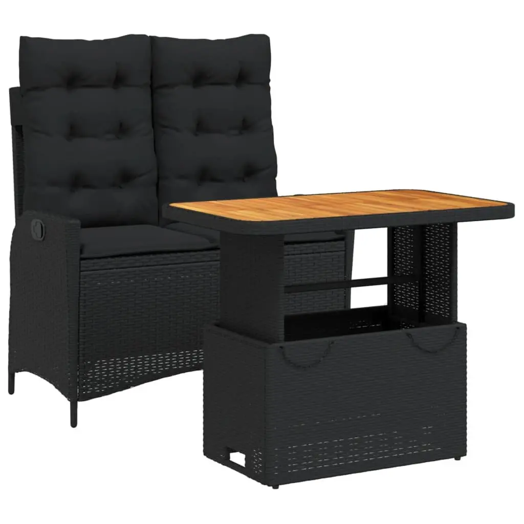Garden Dining Set 2 Piece Outdoor Furniture Black Poly Rattan with Cushions