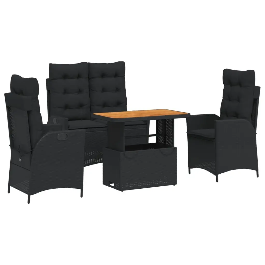 Garden Dining Set PE Rattan 4 Piece Black with Cushions
