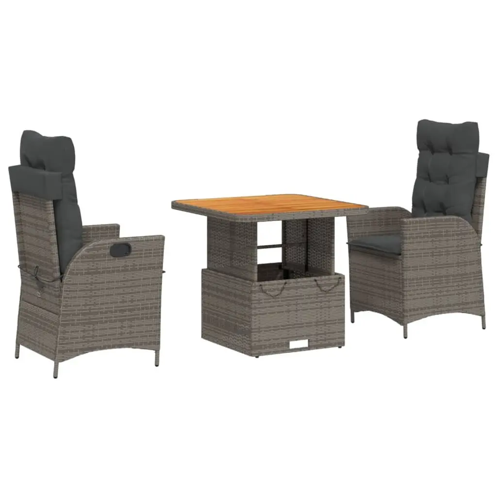 Outdoor Furniture Set 3 Piece Adjustable Cushions Grey Poly Rattan Dining and Relaxation