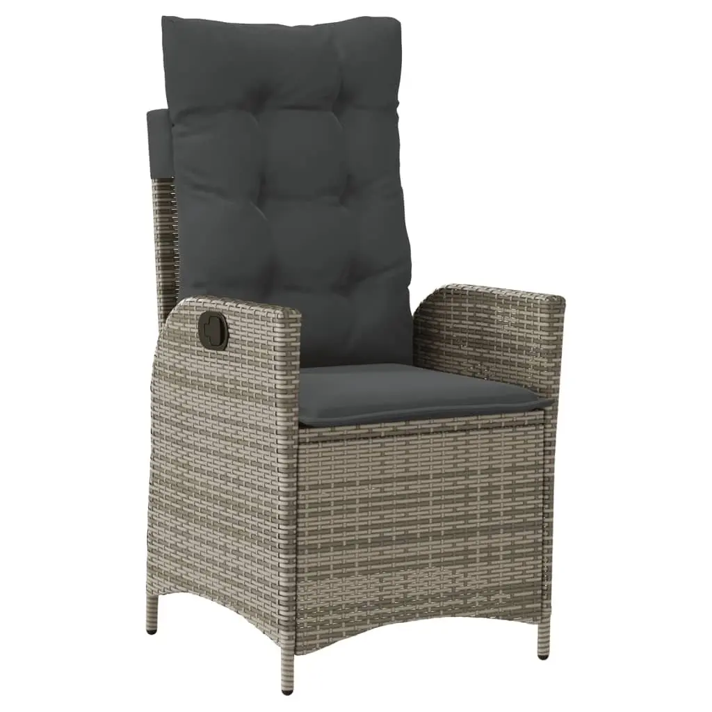 5 Piece Garden Furniture Set Grey PE Rattan Outdoor Dining with Cushions Adjustable Backrest Convertible Tabletop