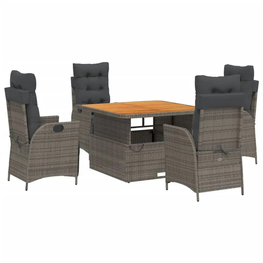 Garden Dining Set 5 Piece Outdoor Furniture Poly Rattan Grey Cushions Patio
