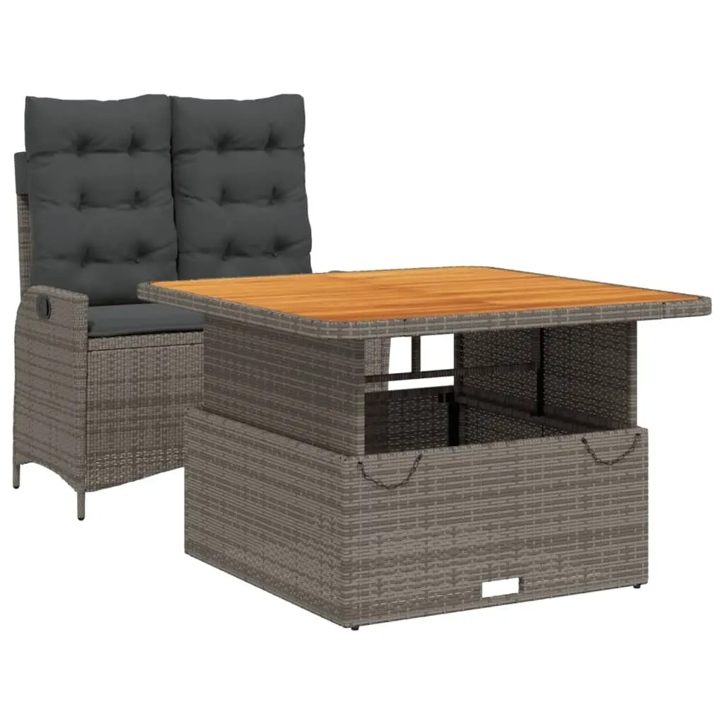 Garden Dining Set PE Rattan 2 Piece Adjustable Backrest Grey