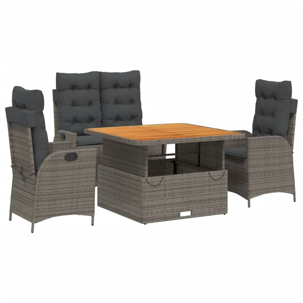 Grey PE Rattan Garden Dining Set 4 Piece Outdoor Furniture with Cushions