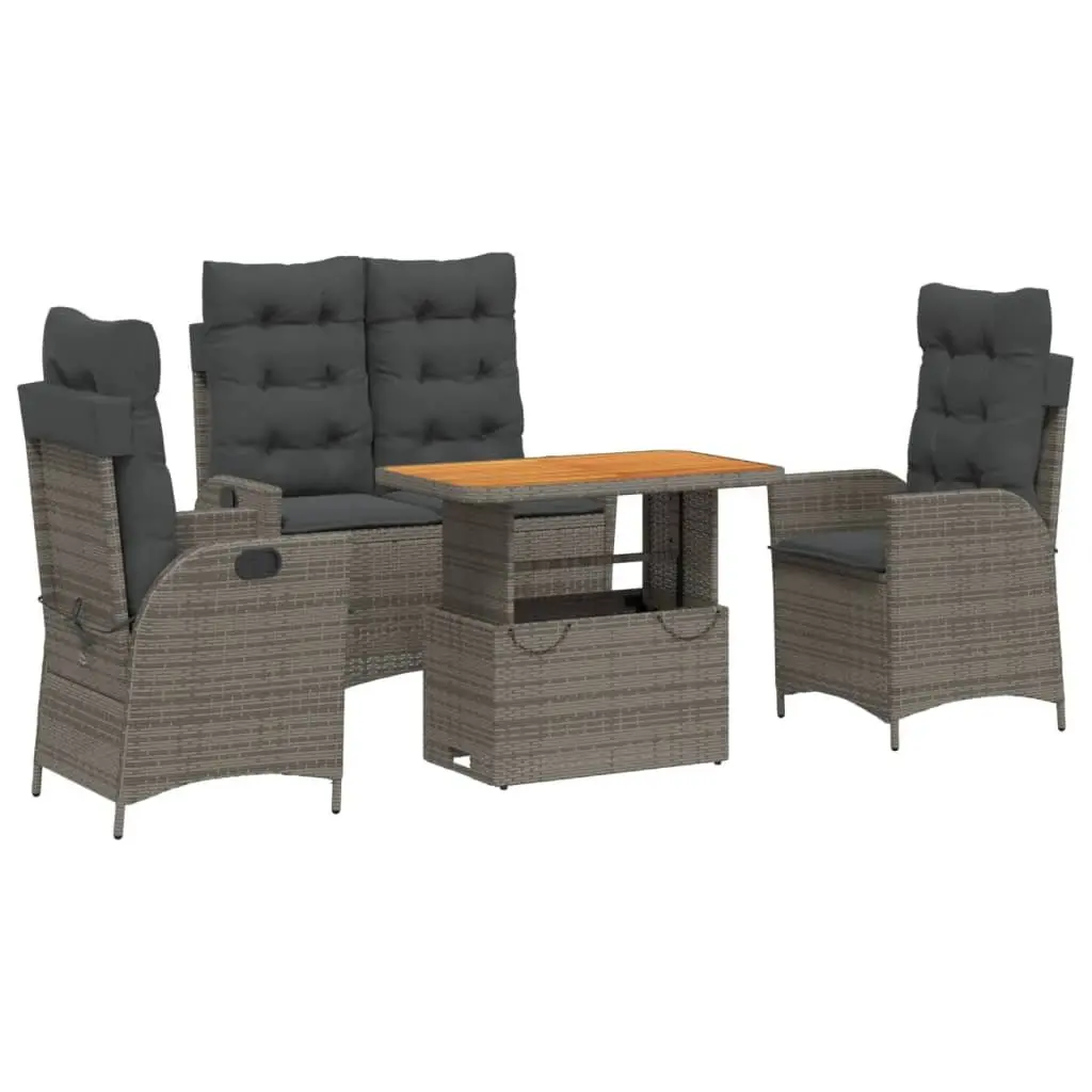 4 Piece Garden Dining Set Adjustable Backrest Lift Top Table Grey Cushions