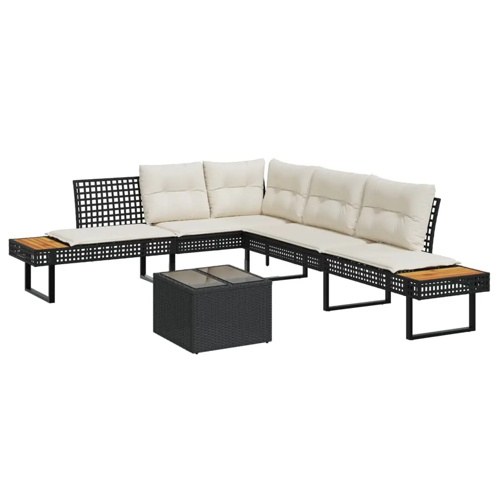 2 Piece Outdoor Sofa Set Poly Rattan Cushions Black Glass Table