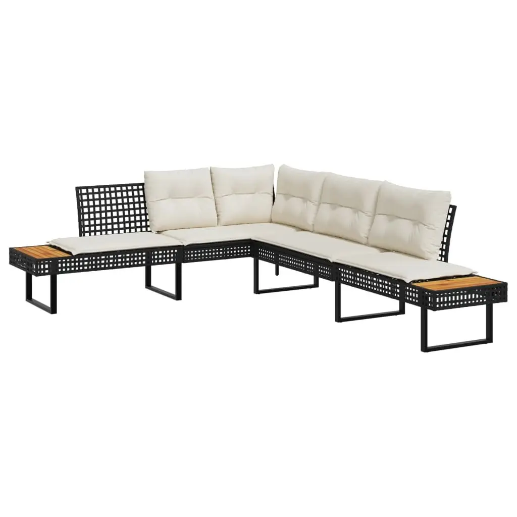 2 Piece Outdoor Sofa Set Poly Rattan Cushions Black Glass Table