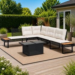 2 Piece Outdoor Garden Sofa Set with Cushions Adjustable Glass Coffee Dining