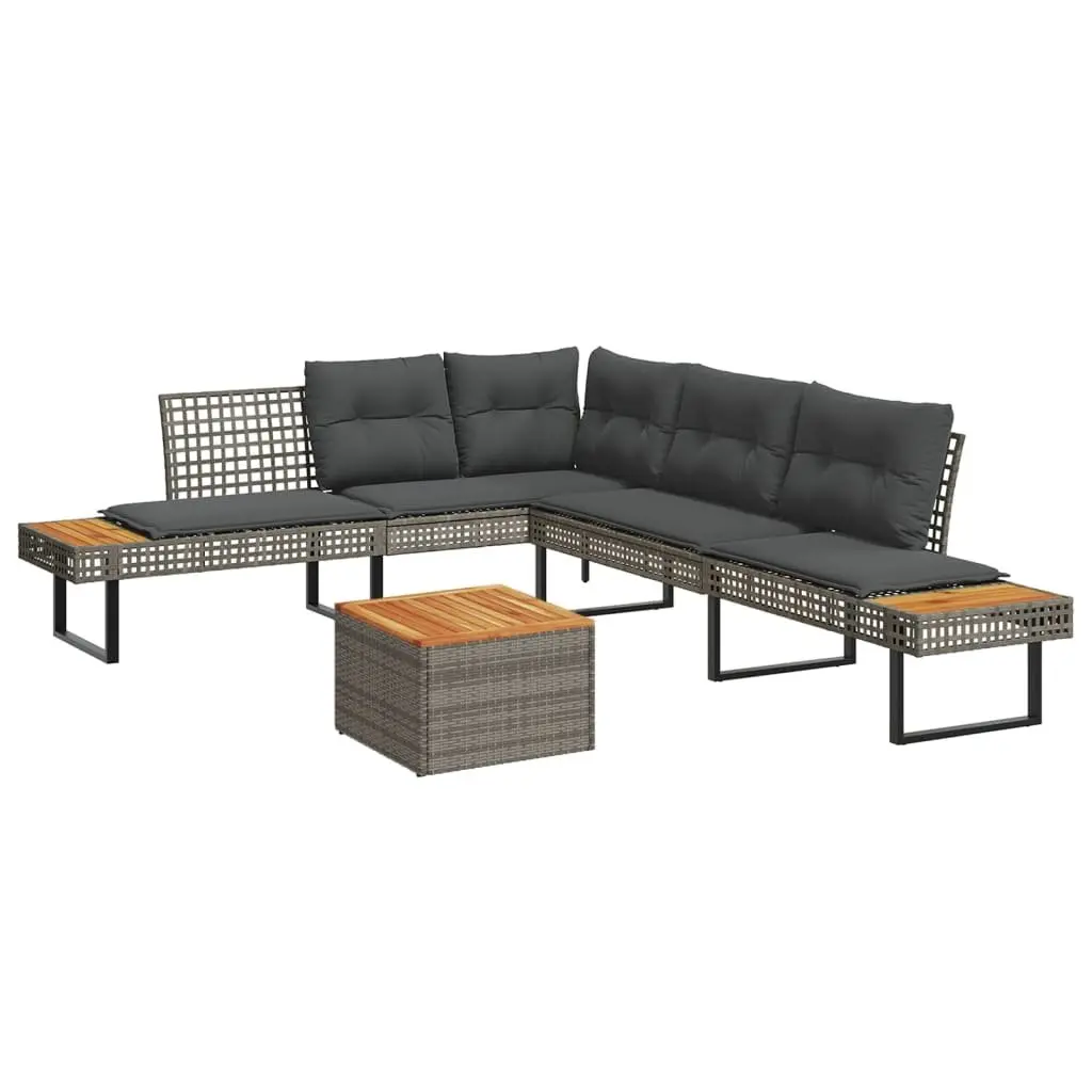 Garden Sofa Set Grey PE Rattan Cushions Acacia Wood Table 2 Piece