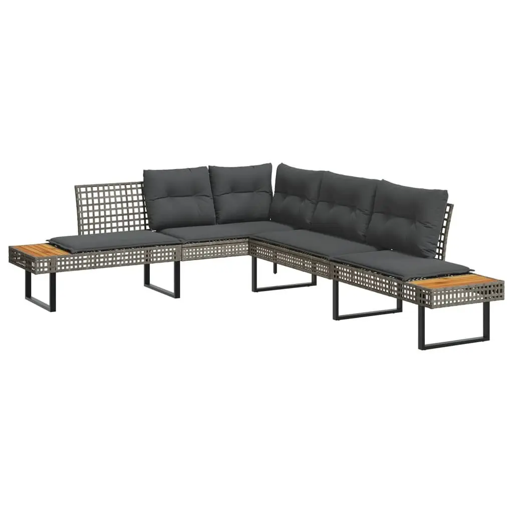 Garden Sofa Set Grey PE Rattan Cushions Acacia Wood Table 2 Piece