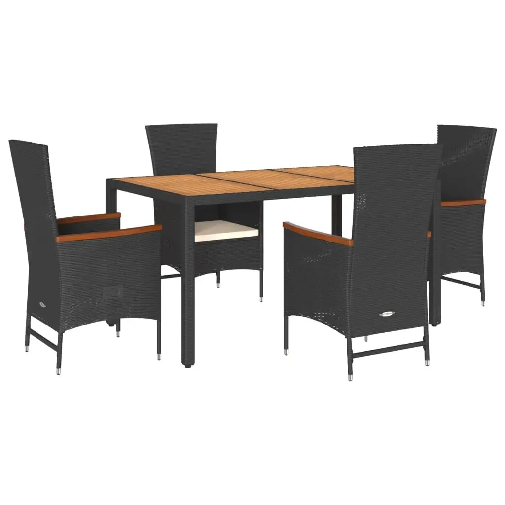 Garden Dining Set 5 Piece PE Rattan Black Outdoor Furniture with Cushions