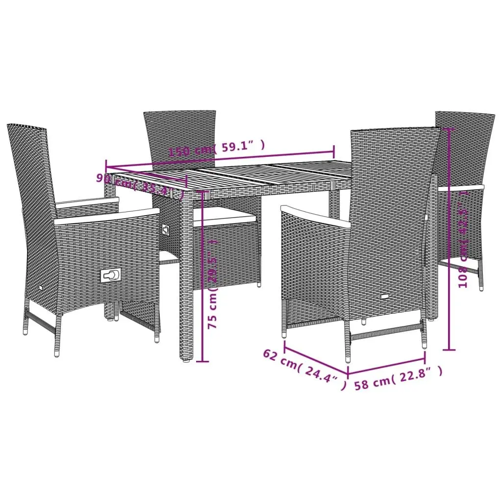 Garden Dining Set 5 Piece Outdoor Furniture Black Poly Rattan Chairs Table Patio