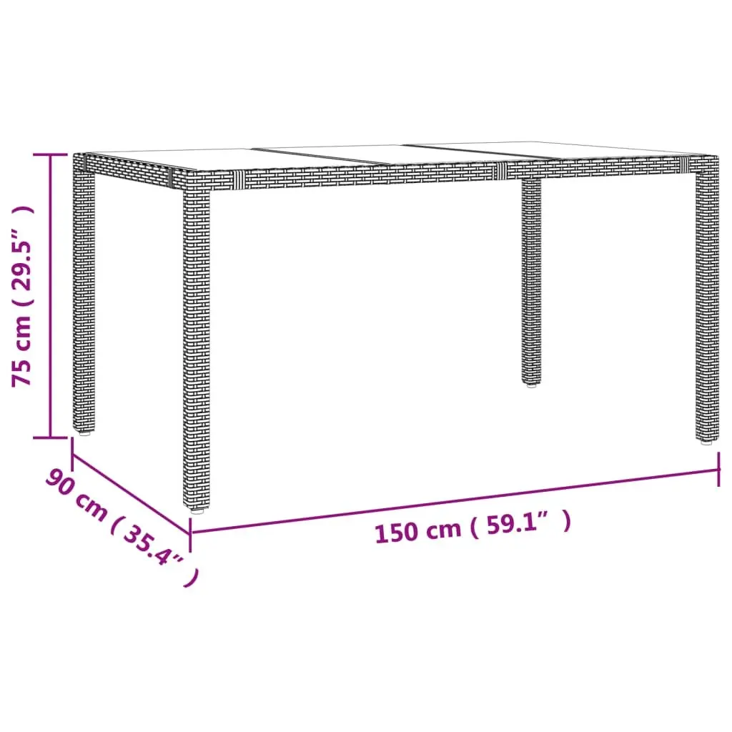 Garden Dining Set Poly Rattan Acacia Wood Table 7 Piece Black