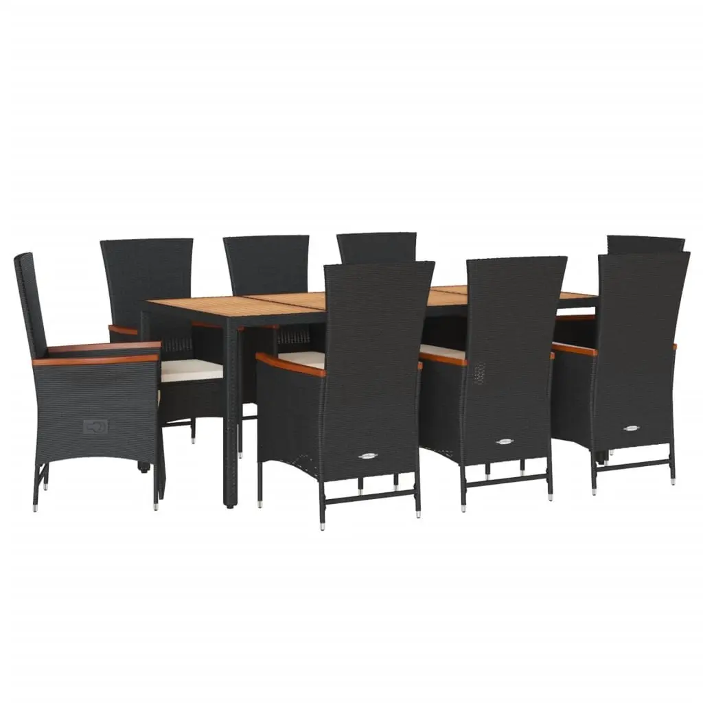 Garden Dining Set 9 Piece PE Rattan Acacia Wood Table Black