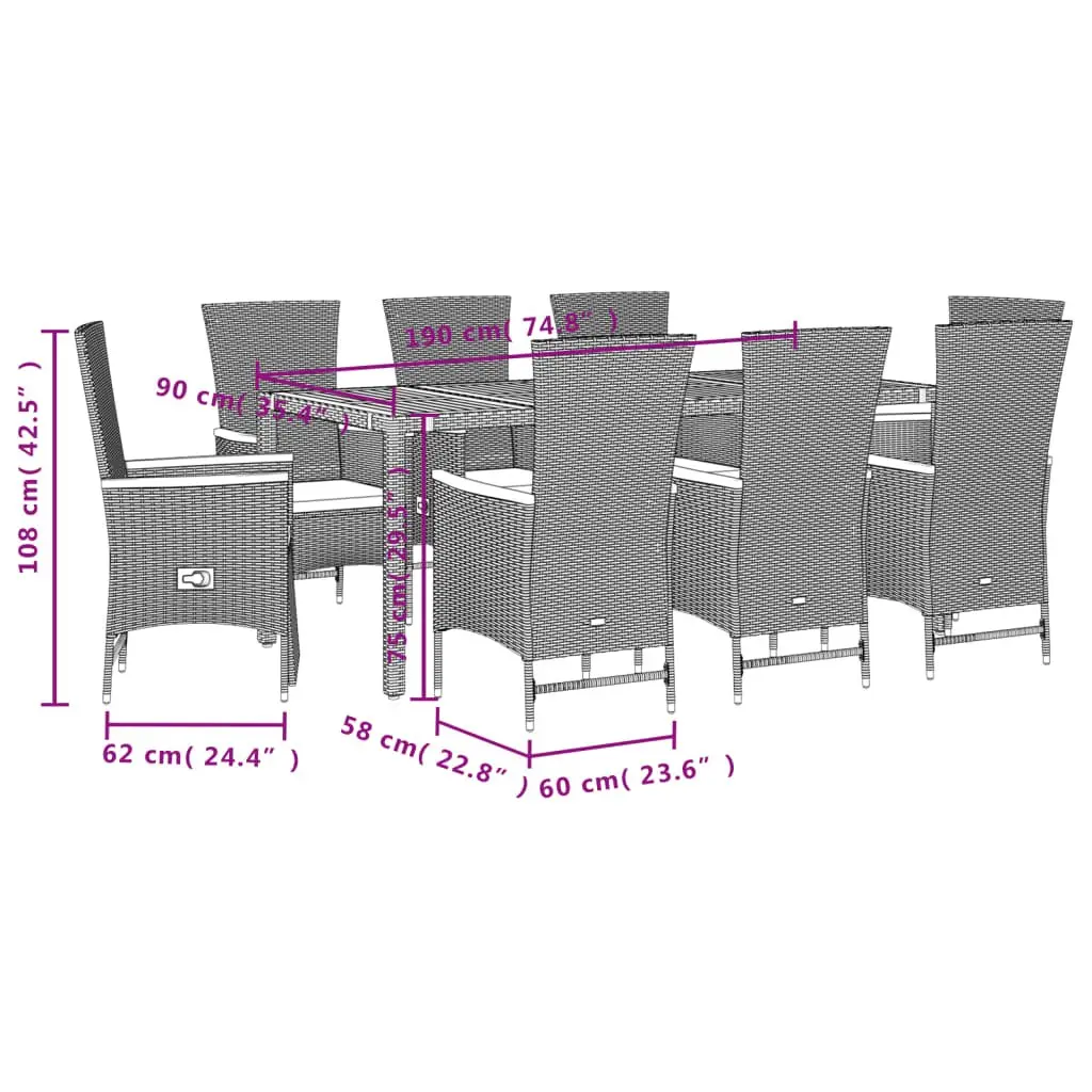 Garden Dining Set 9 Piece PE Rattan Acacia Wood Table Black