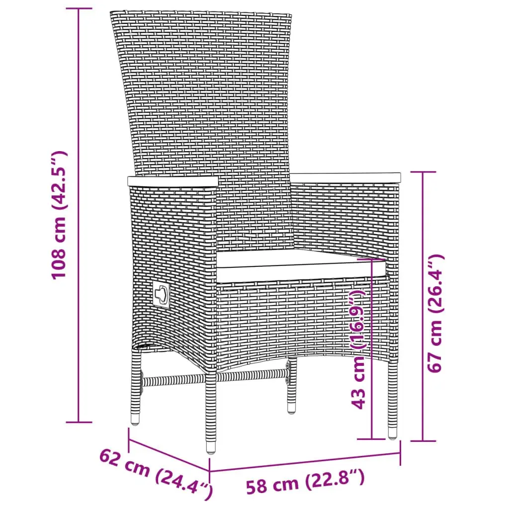Garden Dining Set 9 Piece Black Poly Rattan Outdoor Furniture with Cushions