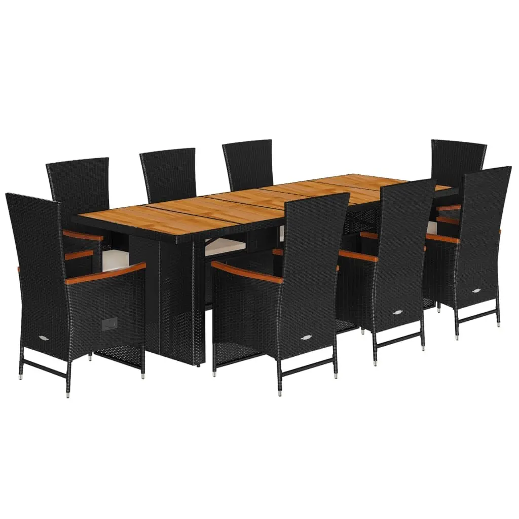 Outdoor Dining Set 9 Piece Garden Furniture with Cushions Black Poly Rattan
