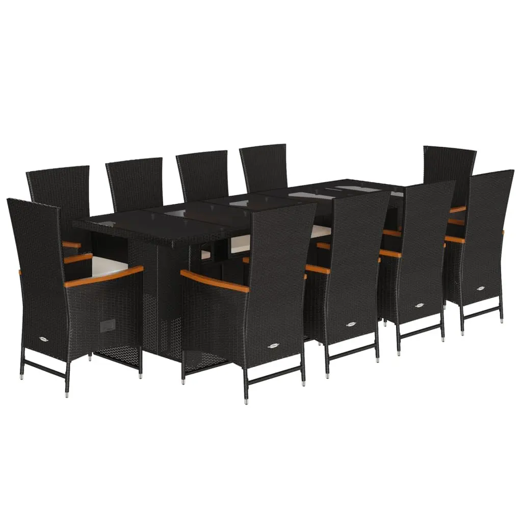 11 Piece Outdoor Garden Dining Set Poly Rattan Chairs Table with Cushions Black
