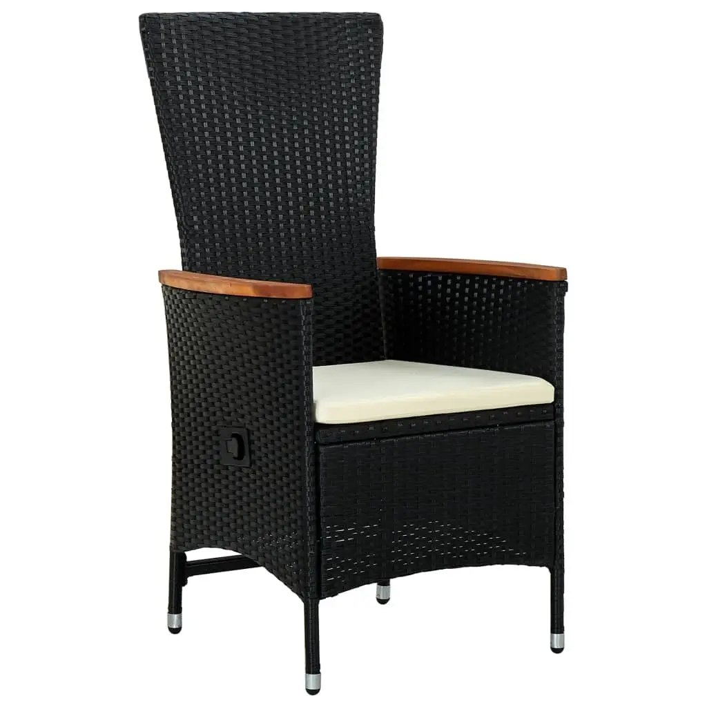 Outdoor Dining Furniture Set 11 Piece PE Rattan Cushioned Black with Glass Tabletop