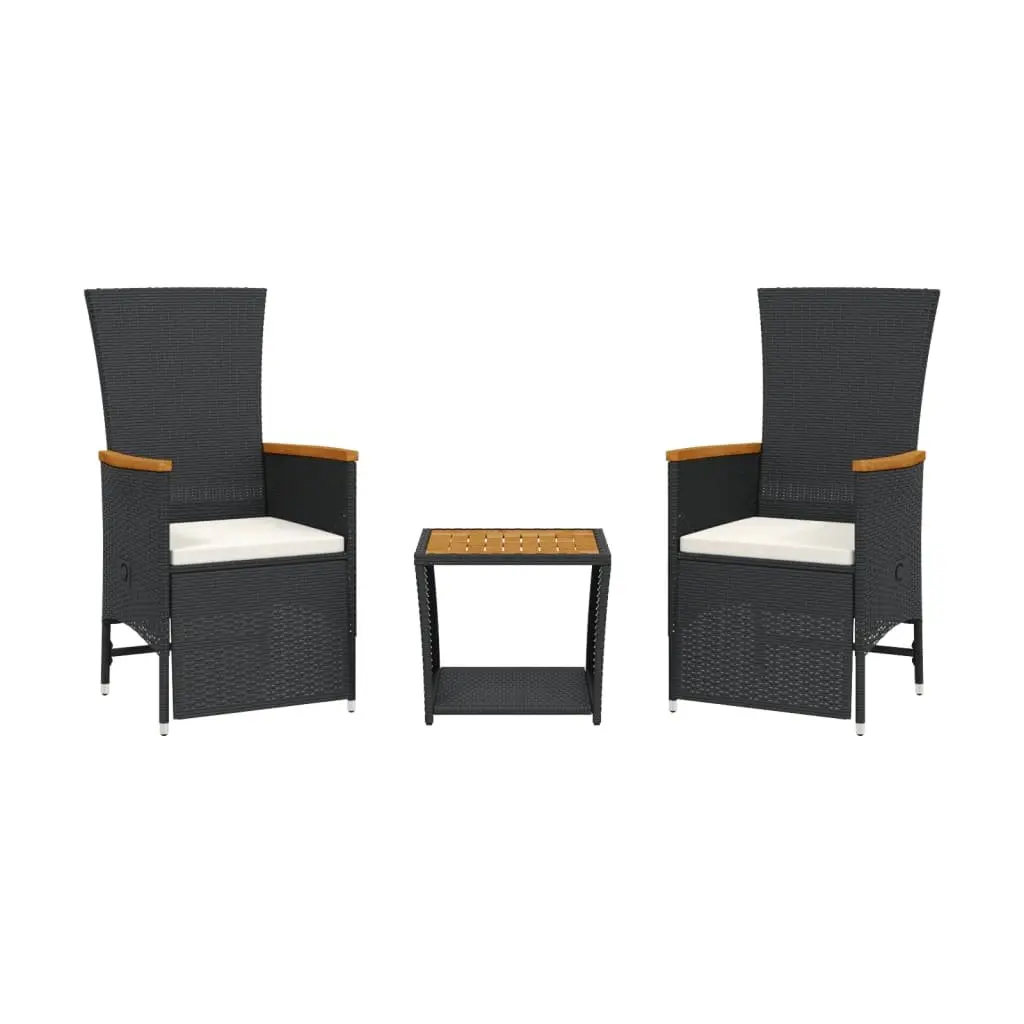 Outdoor Garden Dining Set Poly Rattan Acacia Wood 3 Piece Black
