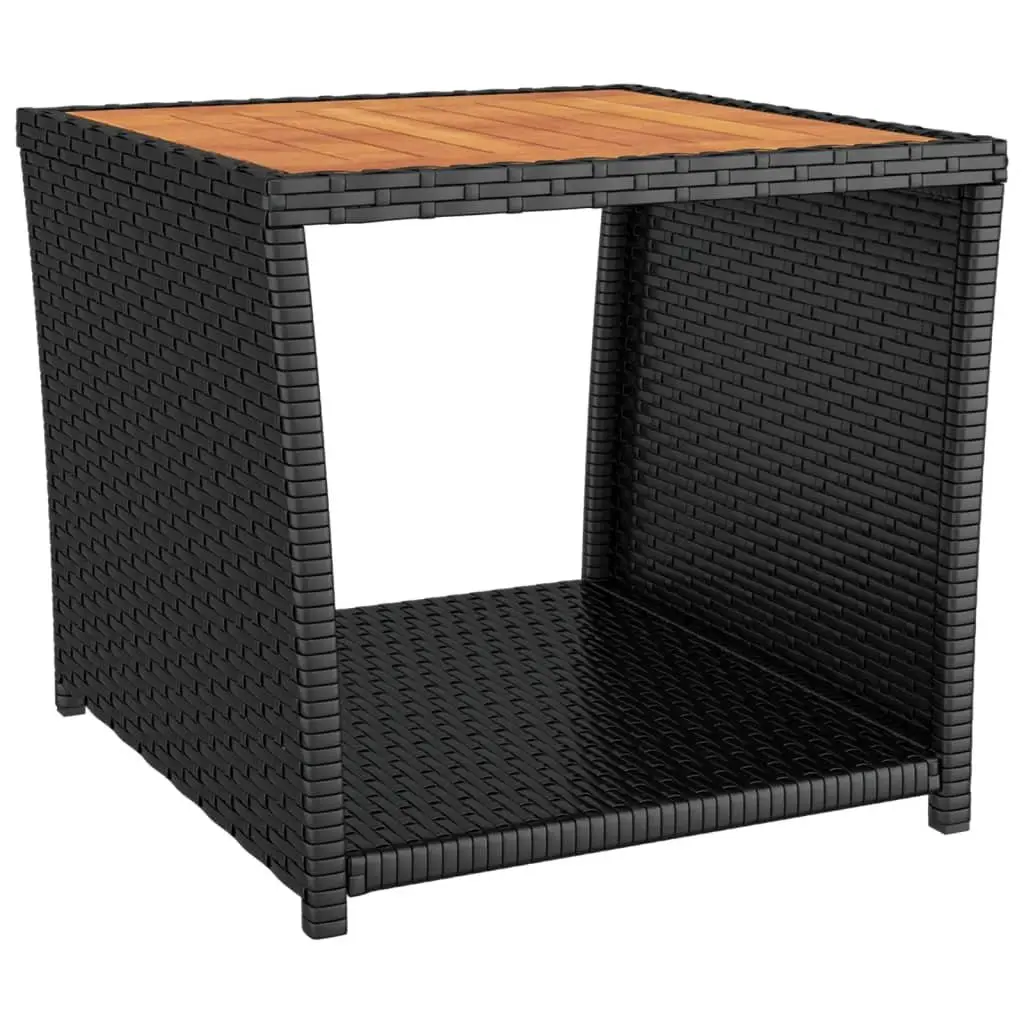 Outdoor Garden Dining Set Poly Rattan Acacia Wood 3 Piece Black
