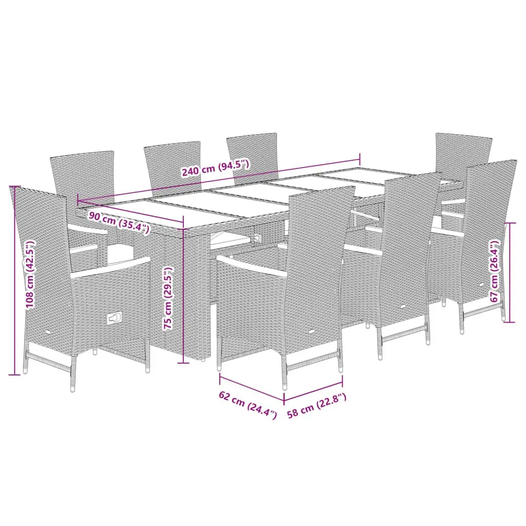 9 Piece Dining Set for Garden or Patio Use
