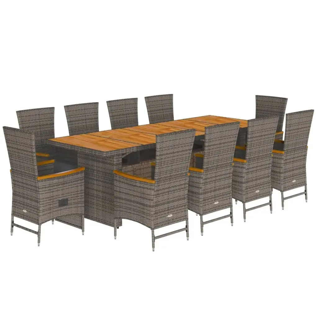 Garden Dining Set PE Rattan Acacia Wood Table Grey 11 Piece Outdoor Furniture