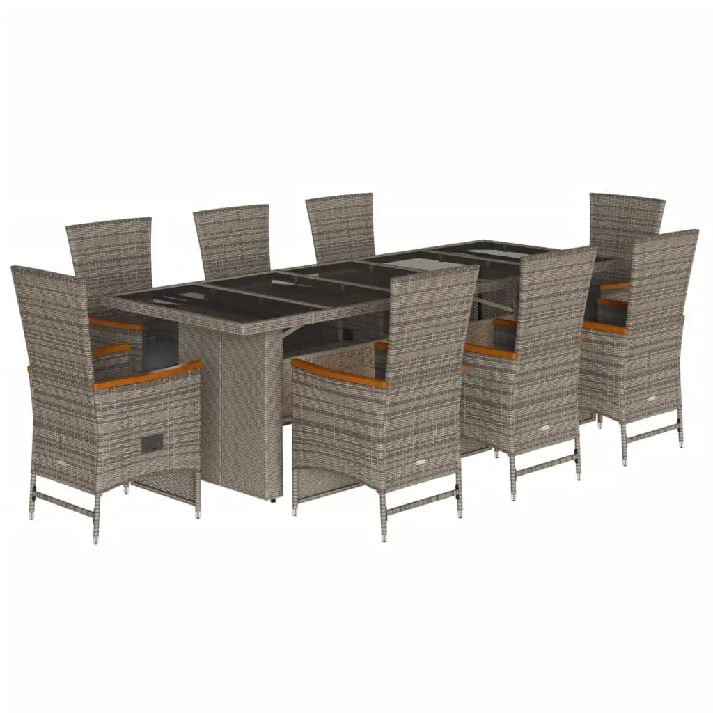 Outdoor Dining Set PE Rattan 9 Piece Grey Chairs Table