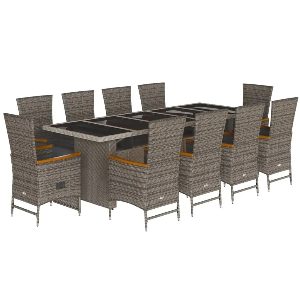 11 Piece Garden Dining Set Grey PE Rattan Outdoor Furniture Table Chairs