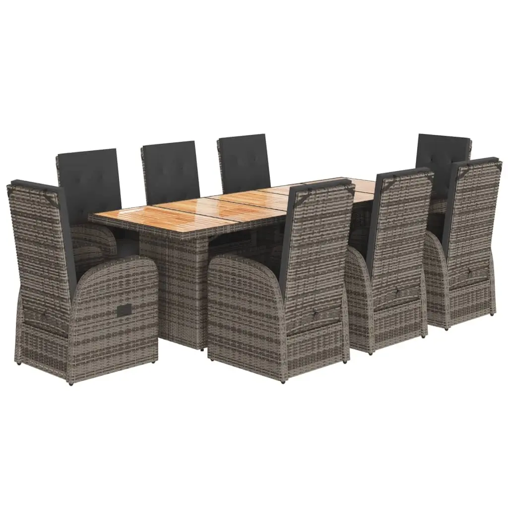 Garden Dining Set 9 Piece PE Rattan Outdoor Patio Furniture Grey with Cushions