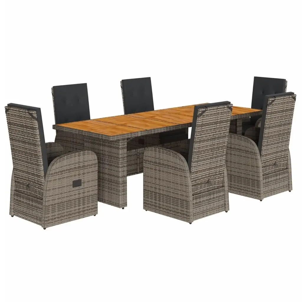 Garden Dining Set 7 Piece Outdoor Furniture Grey Rattan Chairs Table Cushions