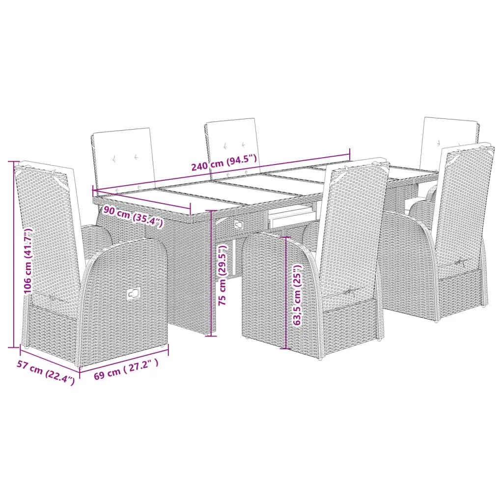 Garden Dining Set 7 Piece Outdoor Furniture Grey Rattan Chairs Table Cushions