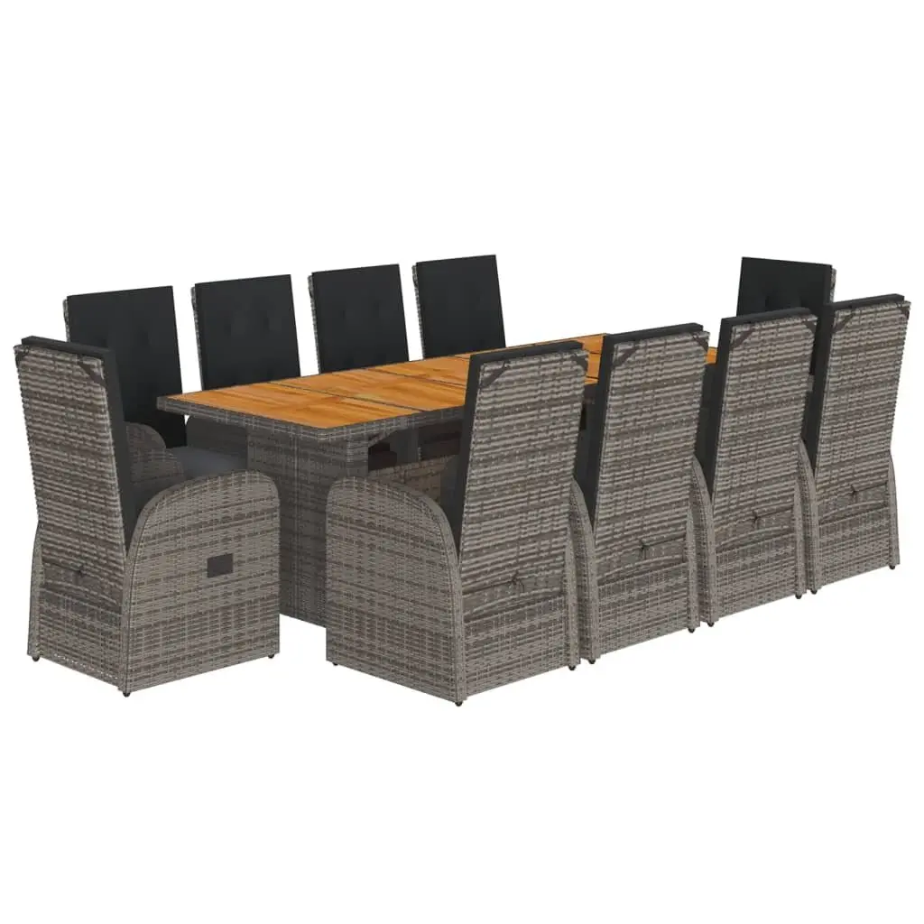 11 Piece Garden Dining Set with Cushions Grey Outdoor Furniture Patio Seating