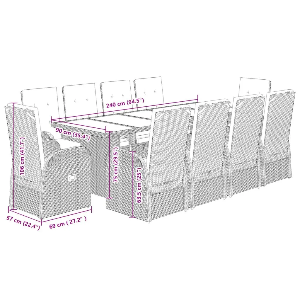 11 Piece Garden Dining Set with Cushions Grey Outdoor Furniture Patio Seating