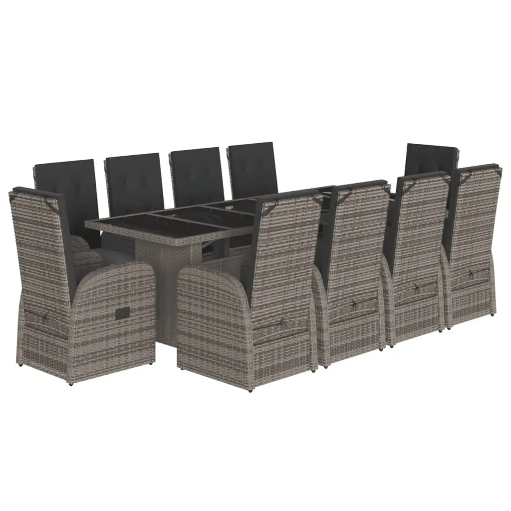Garden Dining Set PE Poly Rattan 11 Piece Grey with Cushions