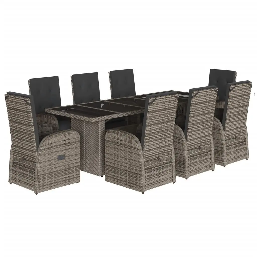 Garden Dining Set 9 Piece Outdoor Furniture Grey Poly Rattan Patio Chairs Table