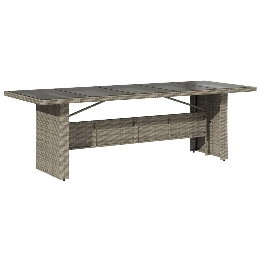 9 Piece Outdoor Dining Set Grey Poly Rattan with Cushions Adjustable Backrest and Tempered Glass Table