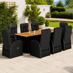 Outdoor Garden Dining Set 9 Piece Black Poly Rattan Furniture Patio Table Chairs