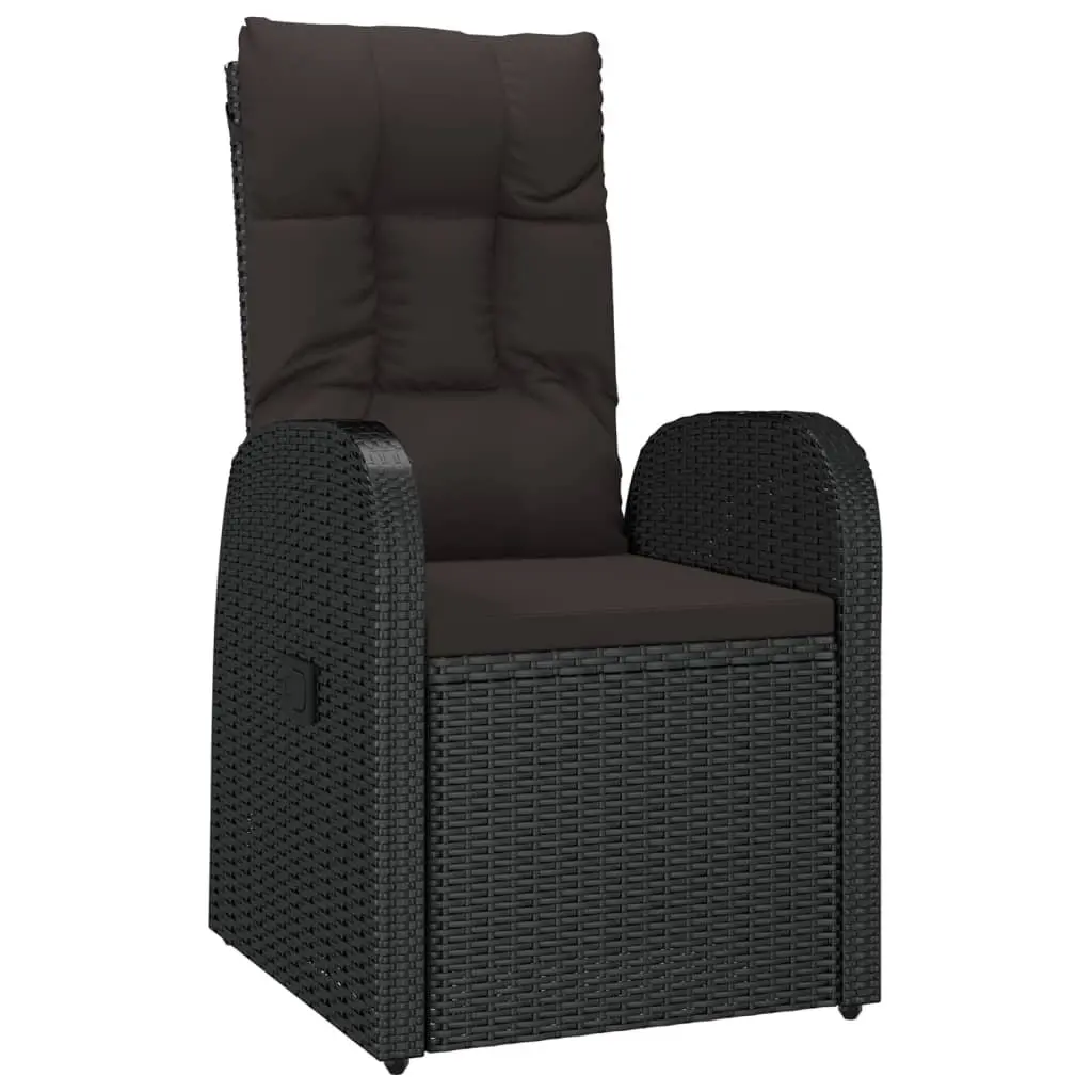 7 Piece Outdoor Dining Set Black PE Rattan with Cushions and Adjustable Backrest