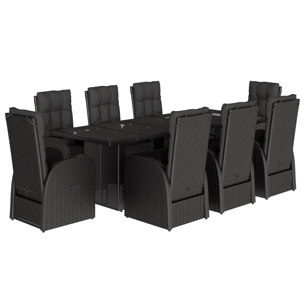9 Piece Garden Dining Set PE Rattan Black Outdoor Furniture Table Chairs
