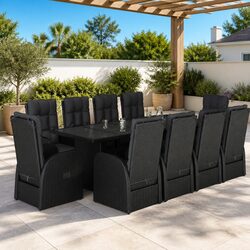 Practical 11-Piece Black Rattan Dining Set for Your Patio