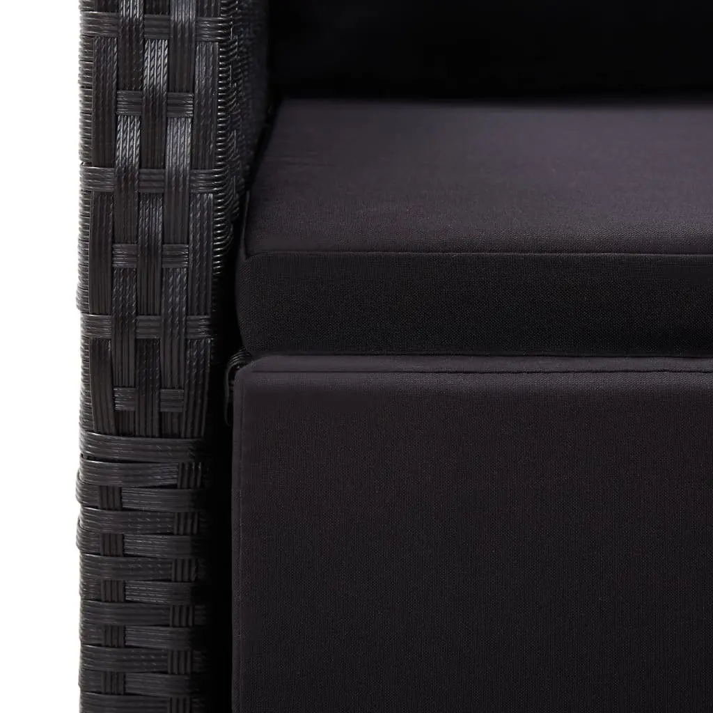 9 Piece Outdoor Dining Set PE Rattan Black with Cushions