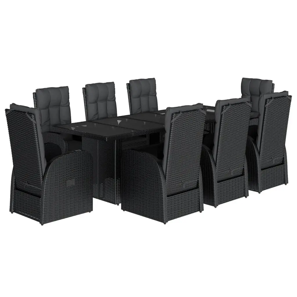 Garden Dining Set 9 Piece Outdoor Furniture Black Poly Rattan with Cushions