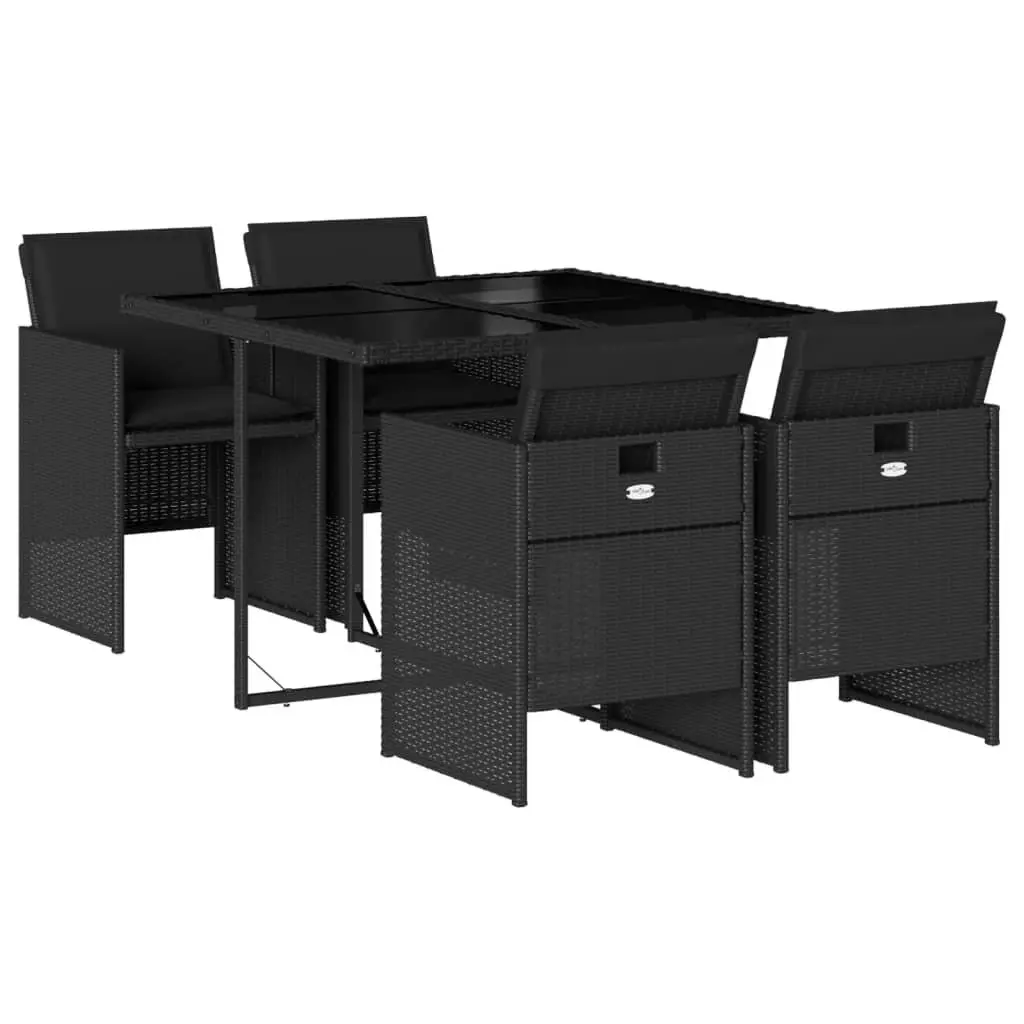 5 Piece Garden Dining Set PE Rattan Black Tempered Glass Table and Chairs