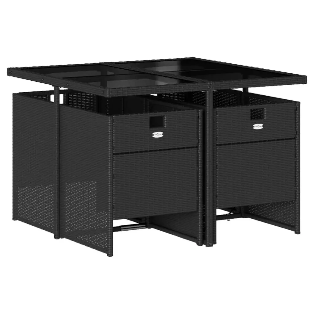 5 Piece Garden Dining Set PE Rattan Black Tempered Glass Table and Chairs