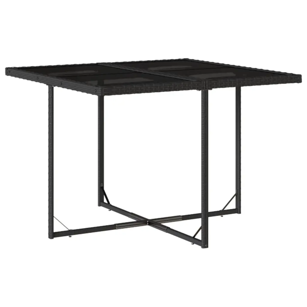 5 Piece Garden Dining Set PE Rattan Black Tempered Glass Table and Chairs