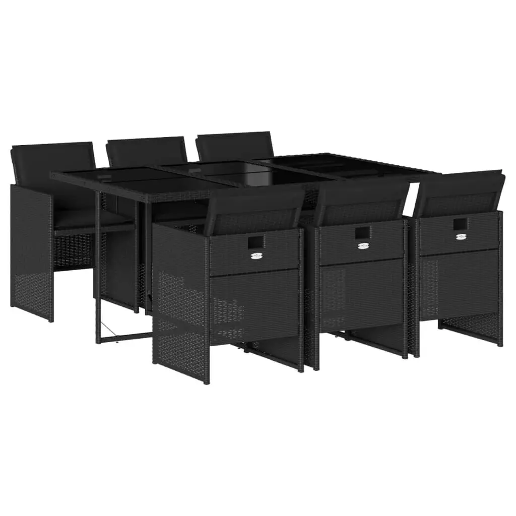 7 Piece Outdoor Dining Set PE Rattan Black Patio Table Chairs