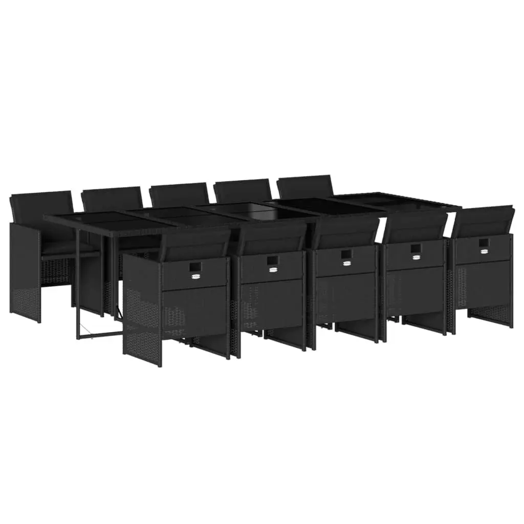 11-Piece Black Poly Rattan Garden Dining Set